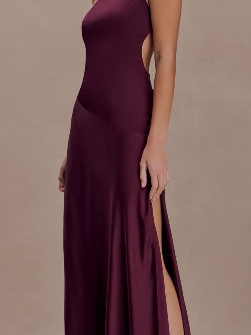 Meshki Lyla Plum One-Shoulder Maxi Dress with Side Slit